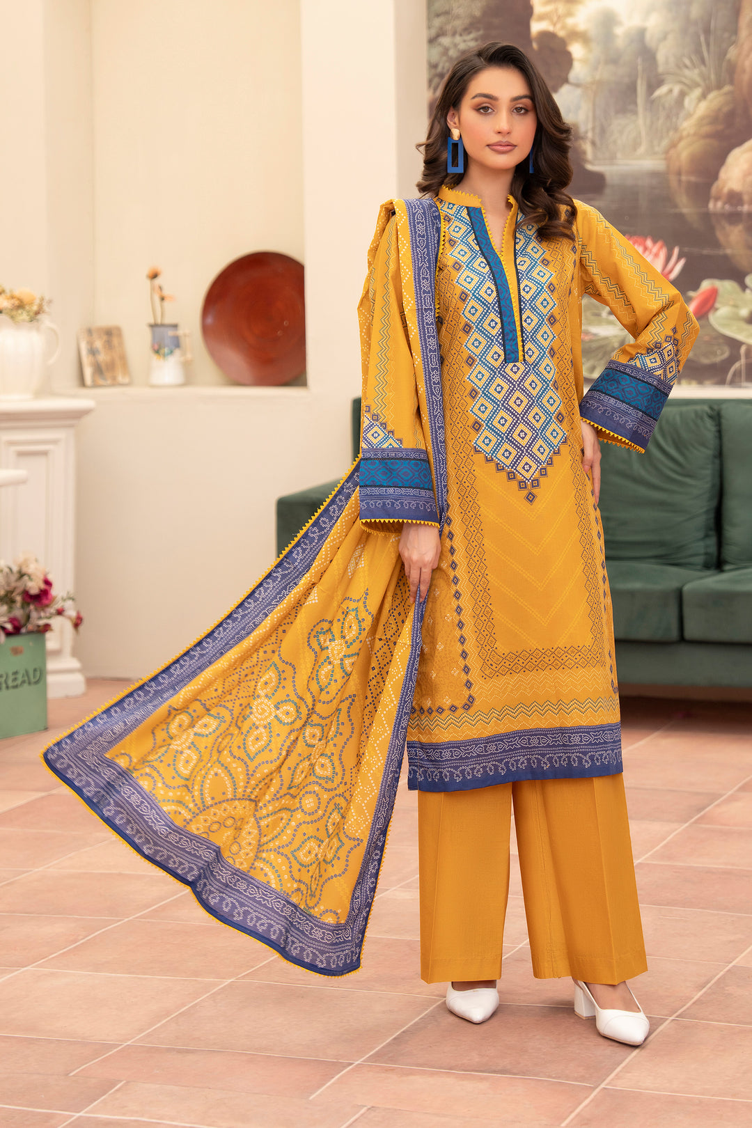 3 Piece Unstitched Saffron Premium Lawn - SU25V12-S8 - JACQUARD CLOTHING