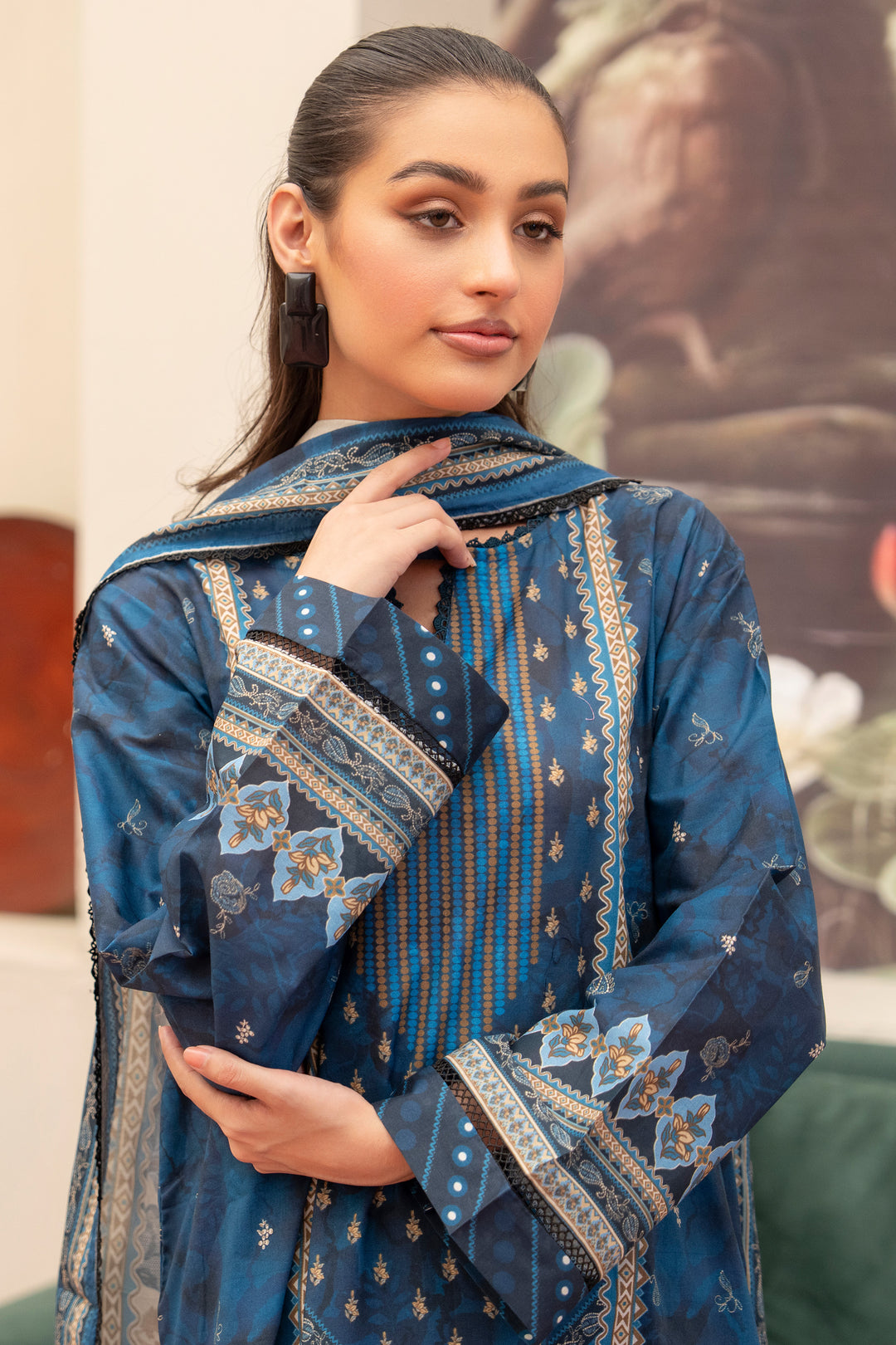3 Piece Unstitched Sapphire Blue Premium Lawn - SU25V15-S6 - JACQUARD CLOTHING