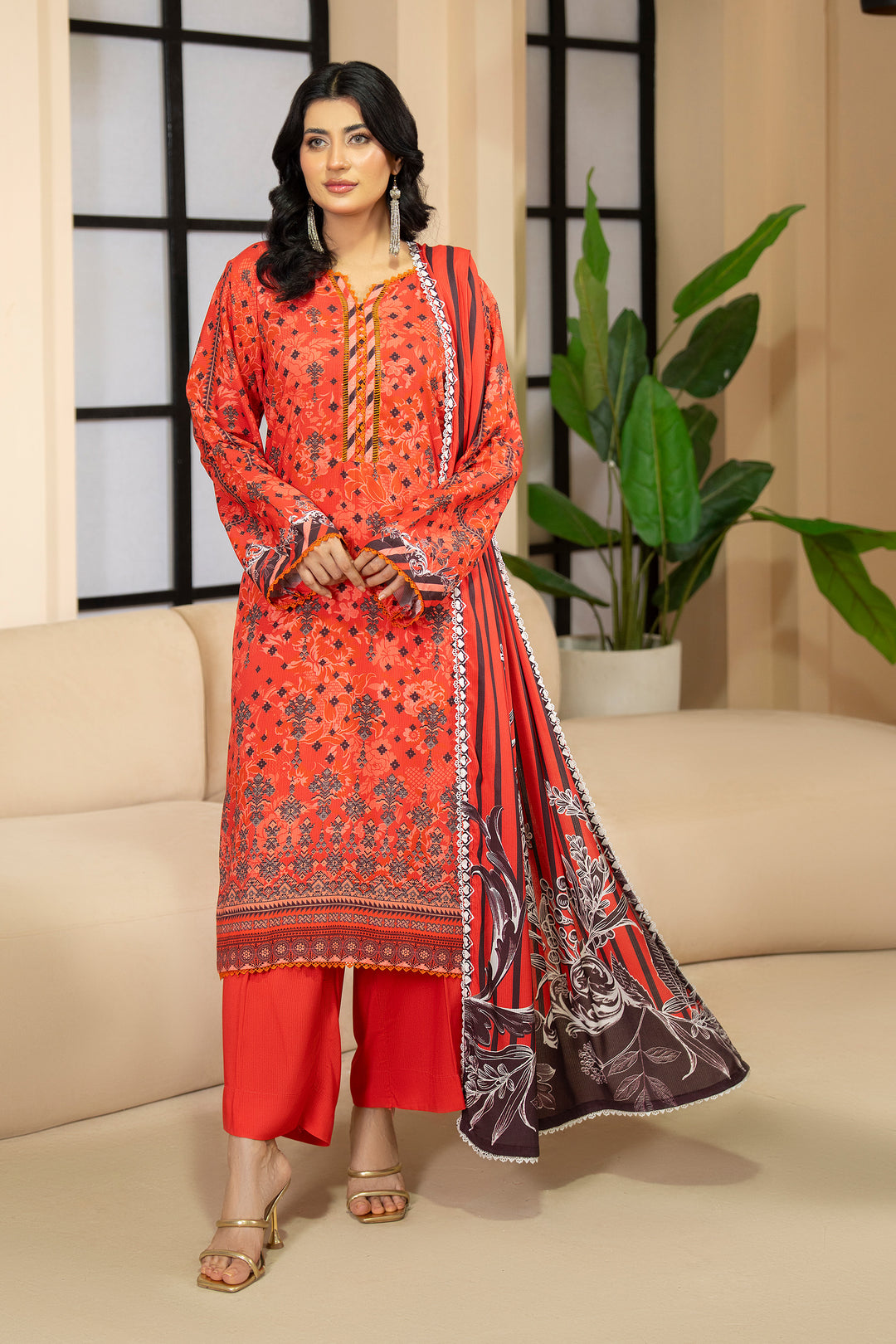 3 Piece Unstitched Sunset Orange Premium Linen