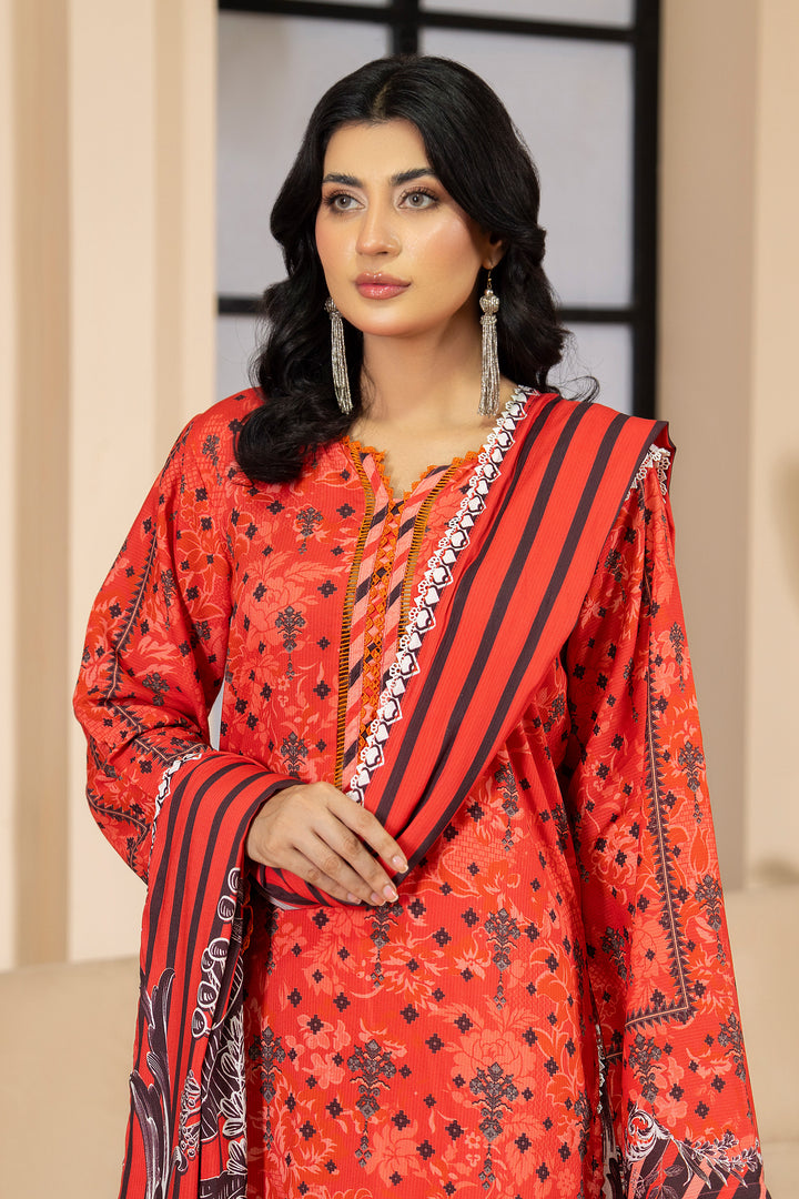 3 Piece Unstitched Sunset Orange Premium Linen