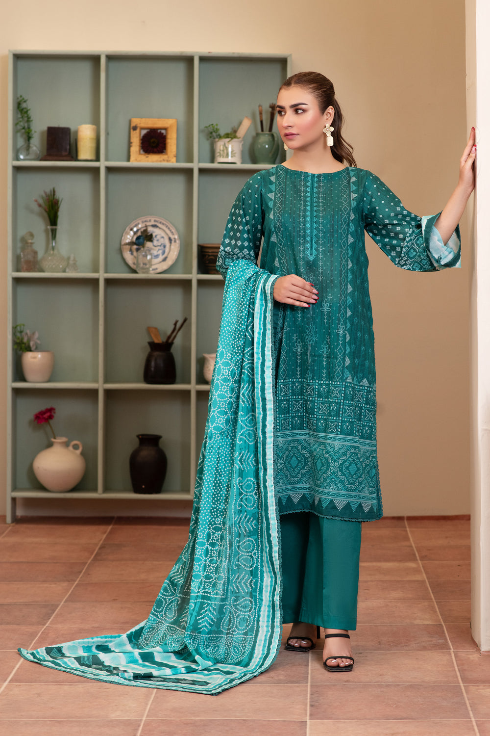 3 Piece Unstitched Teal Premium Lawn - SU25V11-S6 - JACQUARD CLOTHING