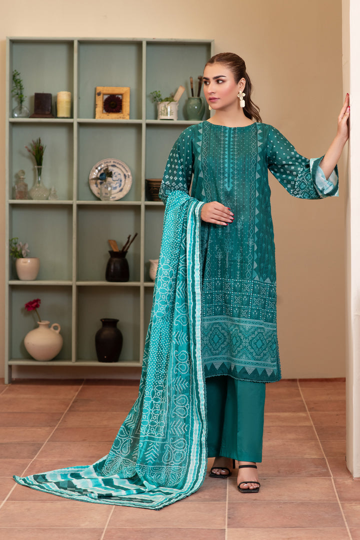3 Piece Unstitched Teal Premium Lawn - SU25V11-S6 - JACQUARD CLOTHING