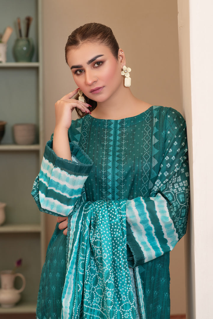 3 Piece Unstitched Teal Premium Lawn - SU25V11-S6 - JACQUARD CLOTHING