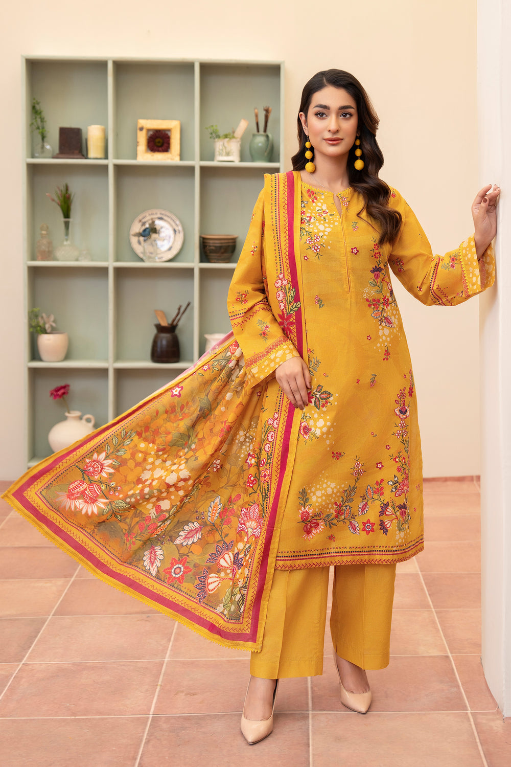 3 Piece Unstitched Turmeric Premium Lawn - SU25V15-S10 - JACQUARD CLOTHING