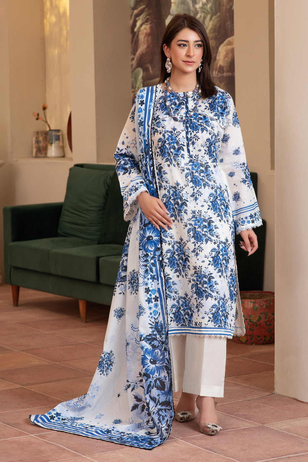 3 Piece Unstitched White Premium Lawn - SU25V15-S1 - JACQUARD CLOTHING