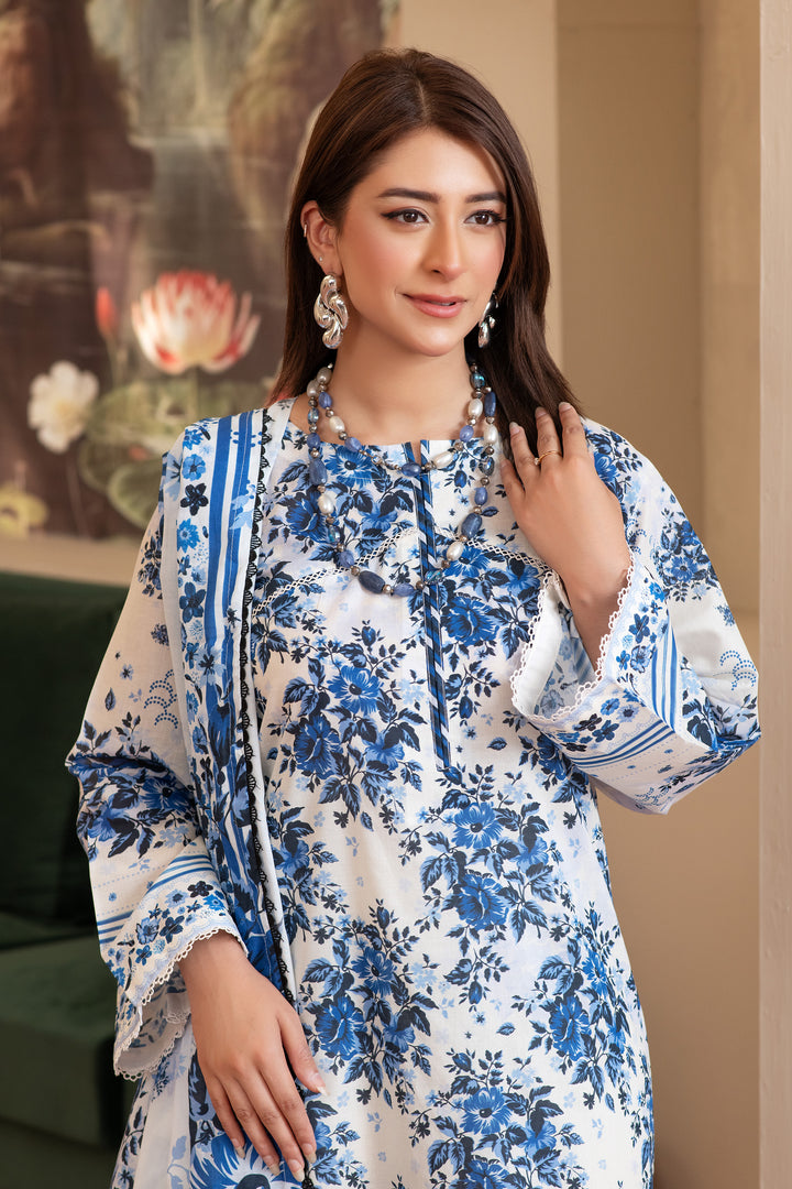 3 Piece Unstitched White Premium Lawn - SU25V15-S1 - JACQUARD CLOTHING