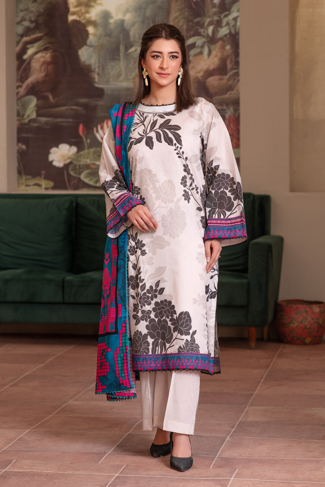 3 Piece Unstitched White Smoke Premium Lawn - SU25V14-S4 - JACQUARD CLOTHING