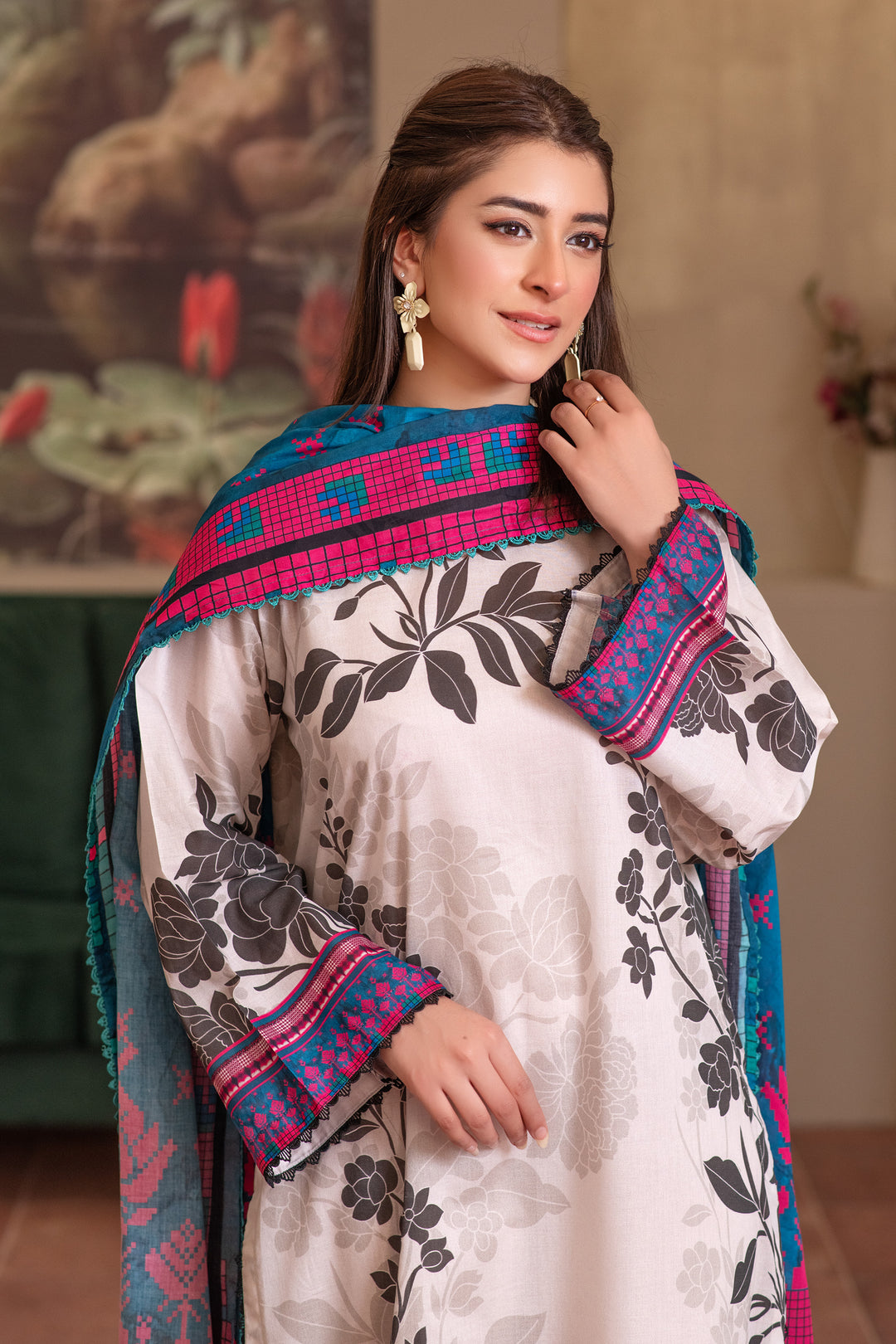 3 Piece Unstitched White Smoke Premium Lawn - SU25V14-S4 - JACQUARD CLOTHING