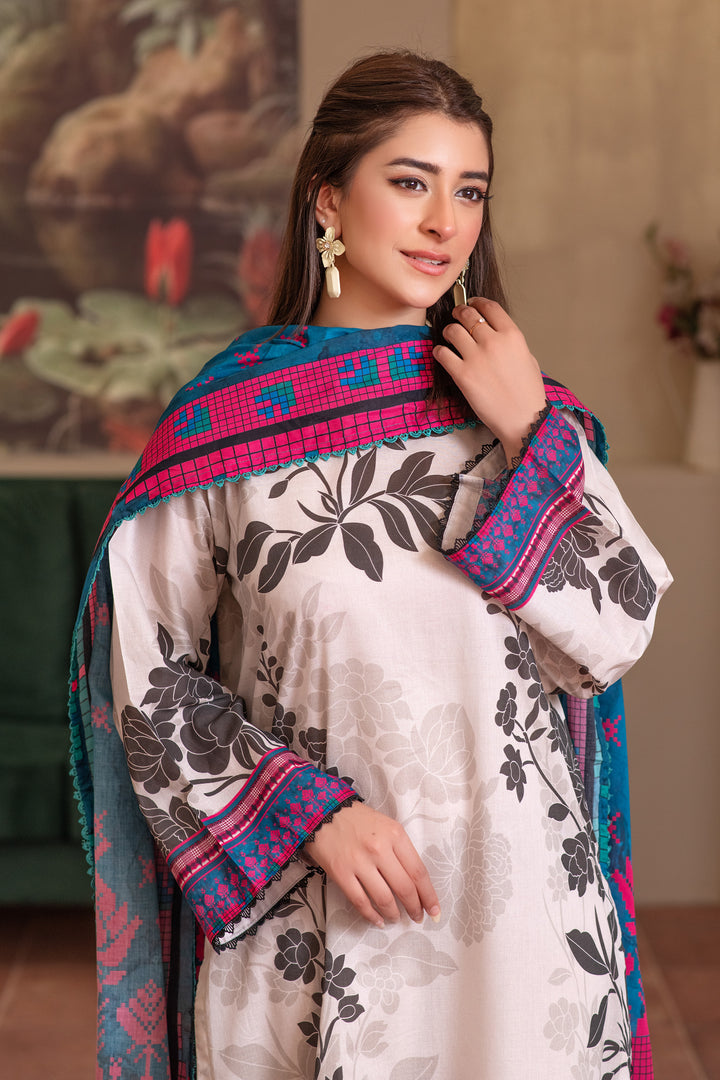 3 Piece Unstitched White Smoke Premium Lawn - SU25V14-S4 - JACQUARD CLOTHING