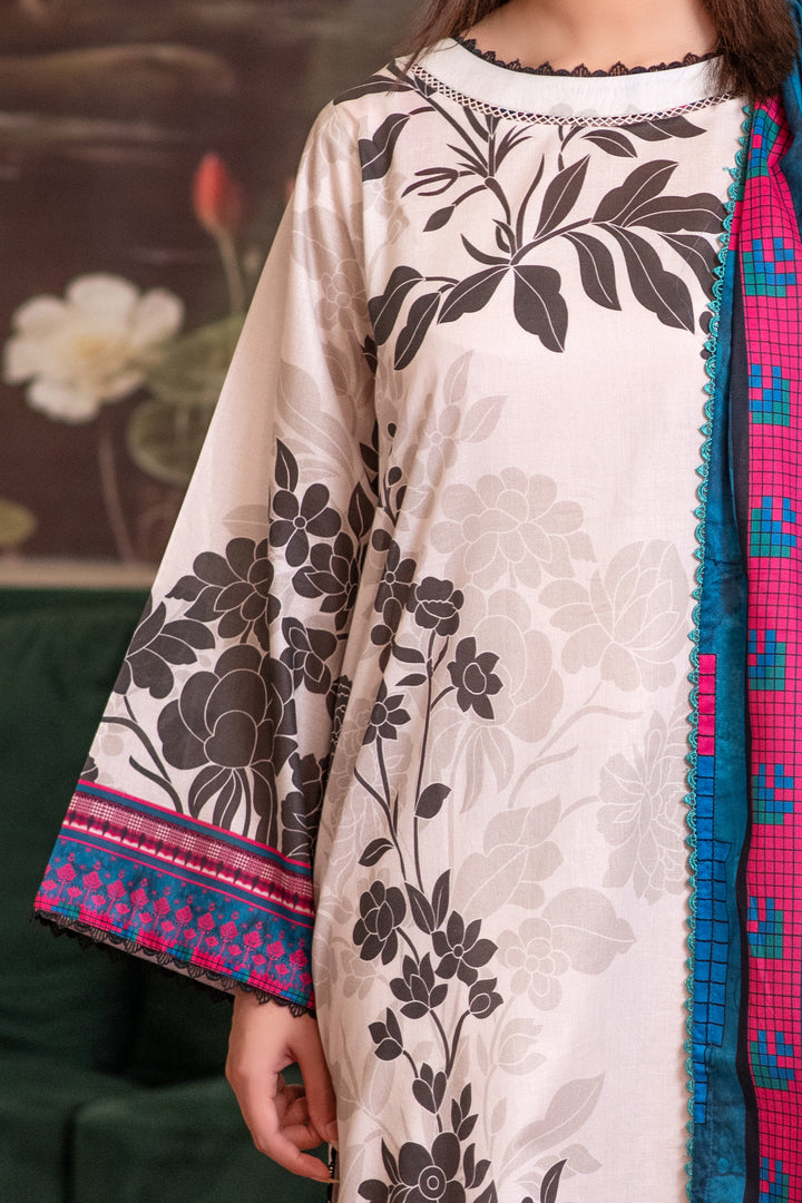 3 Piece Unstitched White Smoke Premium Lawn - SU25V14-S4 - JACQUARD CLOTHING