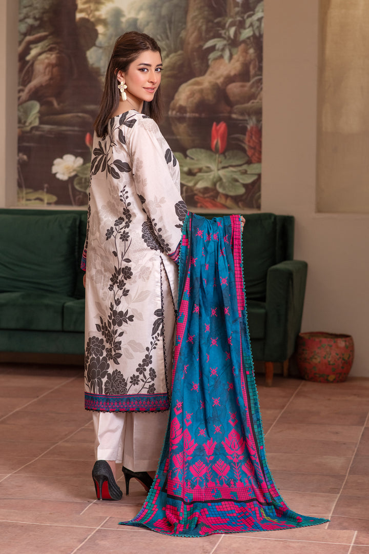3 Piece Unstitched White Smoke Premium Lawn - SU25V14-S4 - JACQUARD CLOTHING