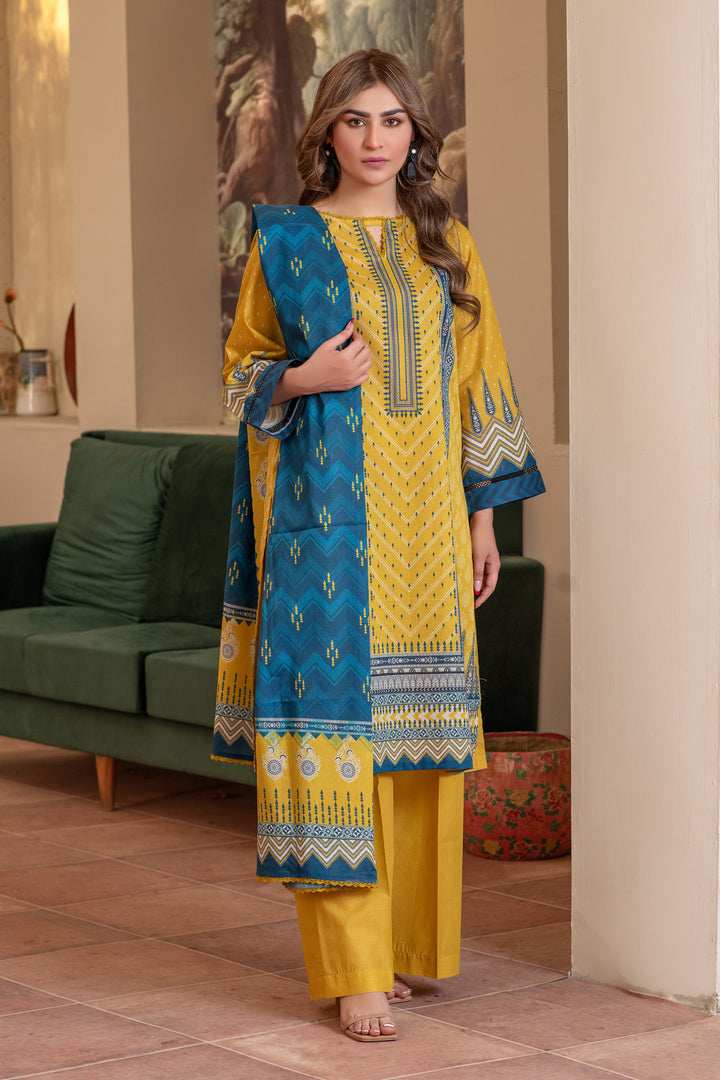 3 Piece Unstitched Yellow Premium Lawn - SU25V13-S5 - JACQUARD CLOTHING