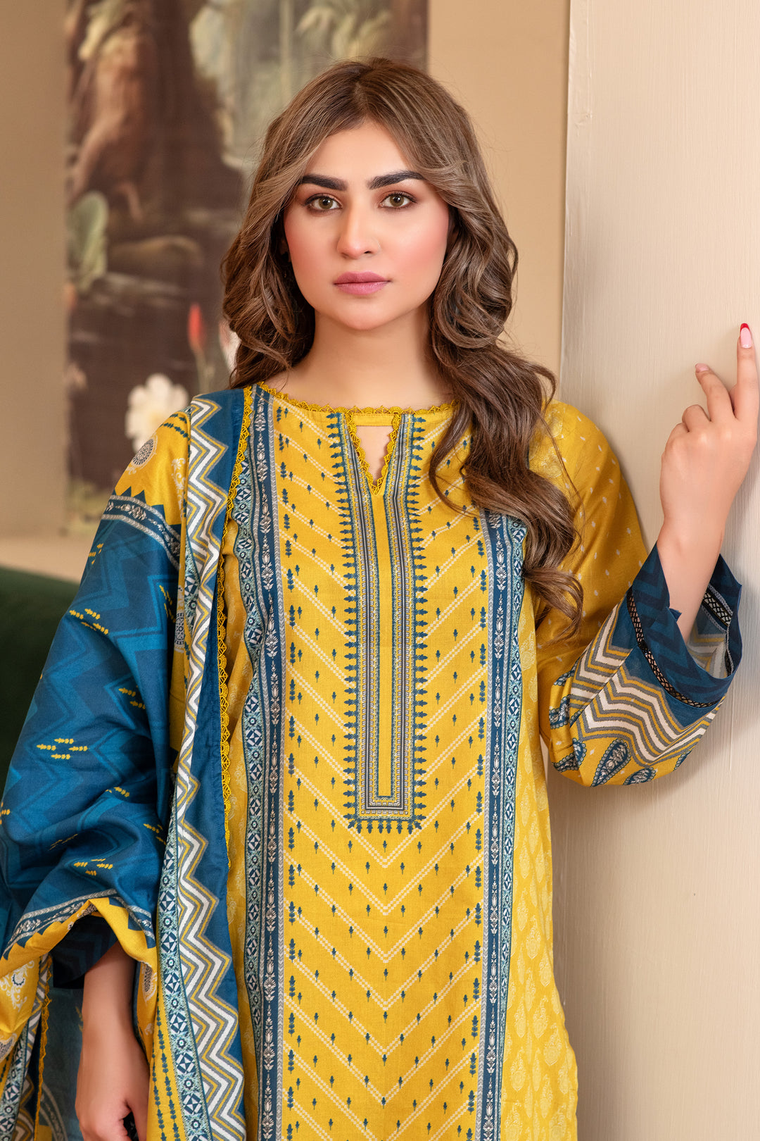 3 Piece Unstitched Yellow Premium Lawn - SU25V13-S5 - JACQUARD CLOTHING