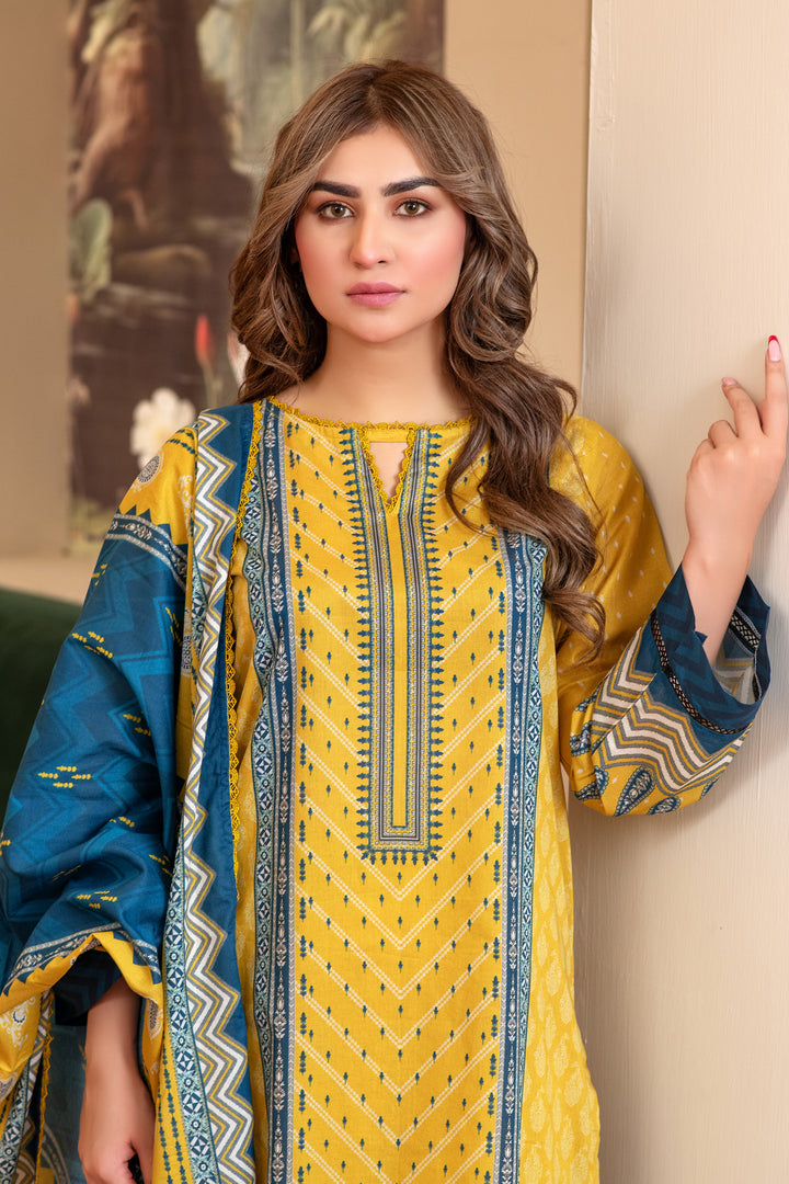 3 Piece Unstitched Yellow Premium Lawn - SU25V13-S5 - JACQUARD CLOTHING