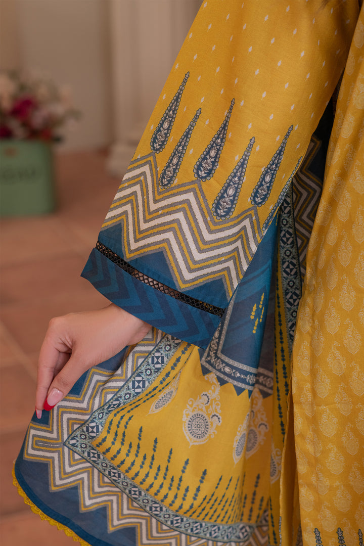 3 Piece Unstitched Yellow Premium Lawn - SU25V13-S5 - JACQUARD CLOTHING