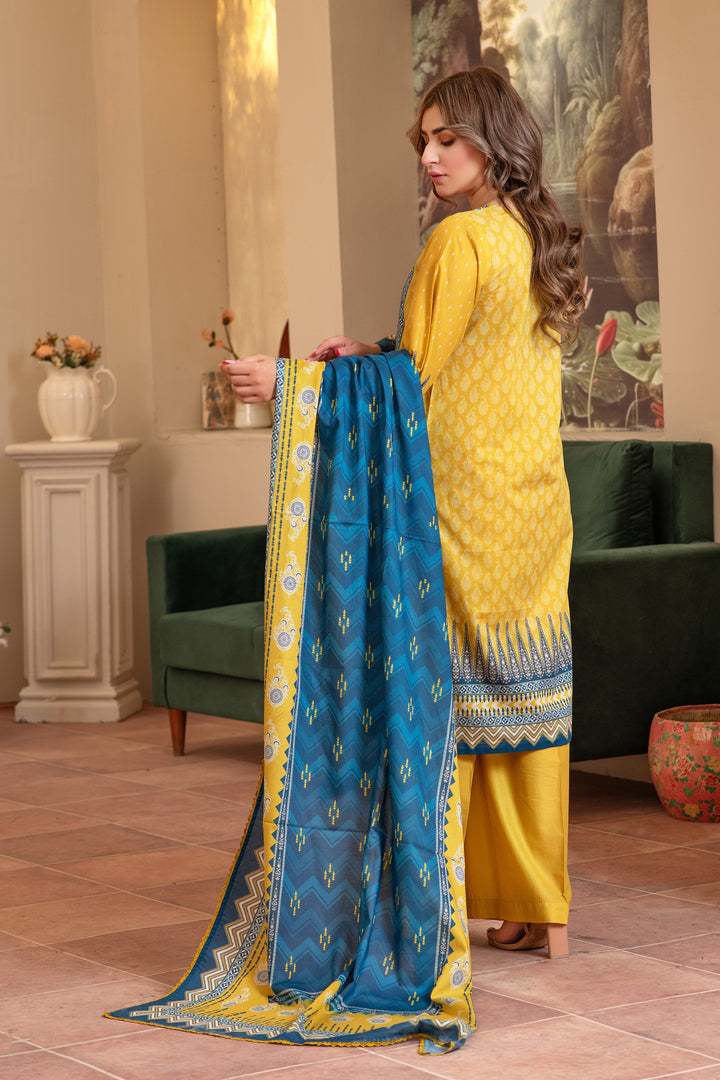 3 Piece Unstitched Yellow Premium Lawn - SU25V13-S5 - JACQUARD CLOTHING