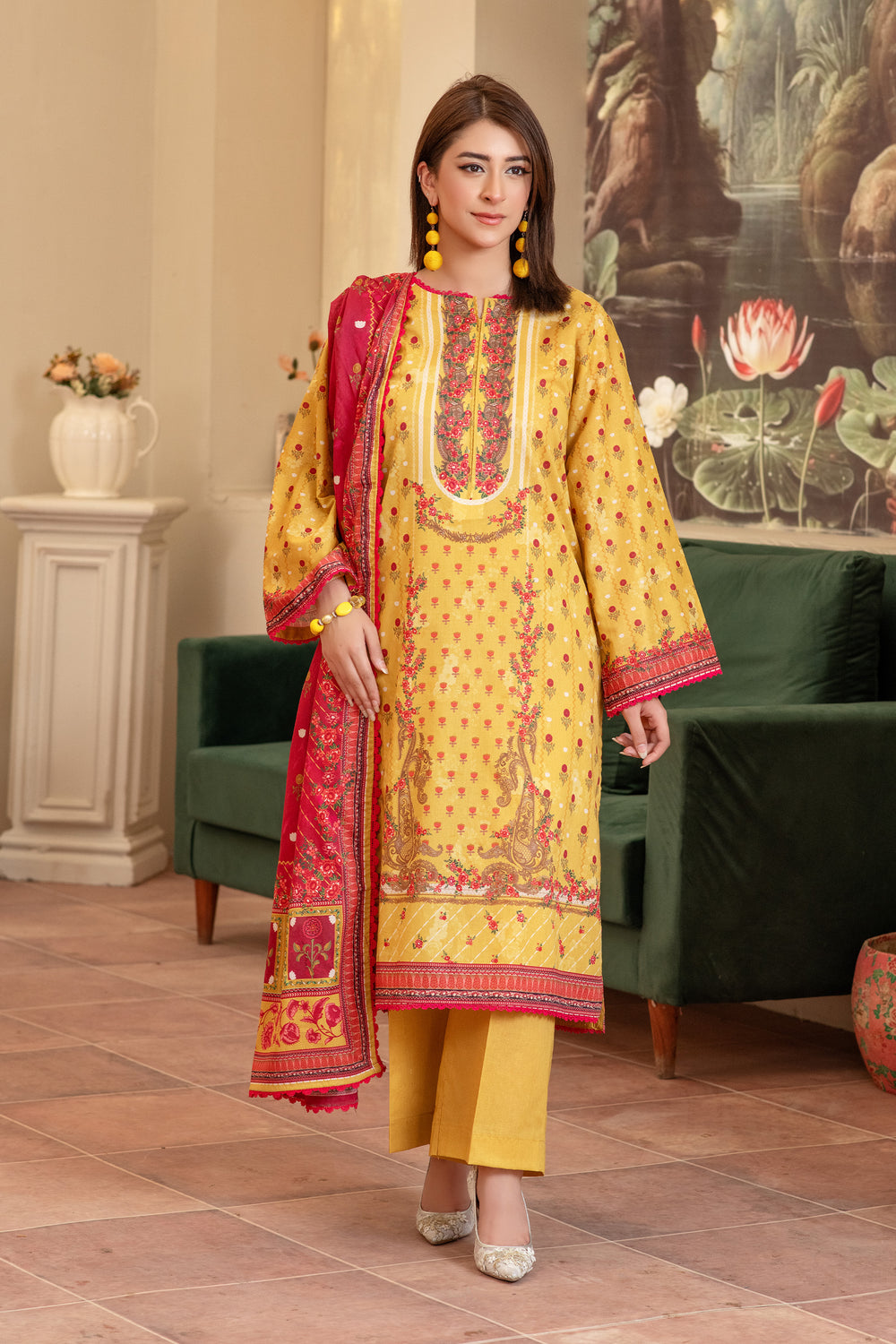 3 Piece Unstitched Yellow Premium Lawn - SU25V14-S7 - JACQUARD CLOTHING