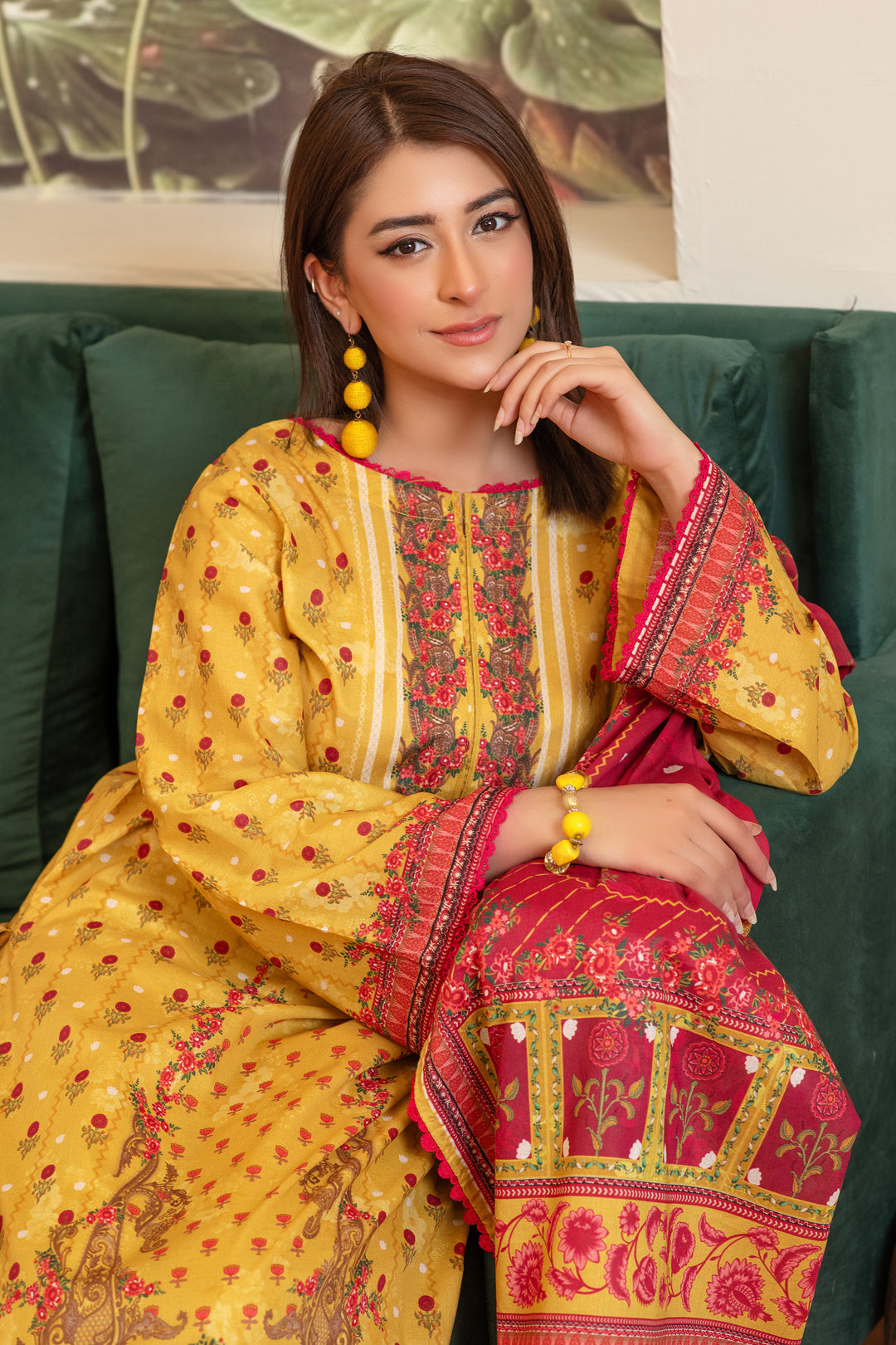 3 Piece Unstitched Yellow Premium Lawn - SU25V14-S7 - JACQUARD CLOTHING