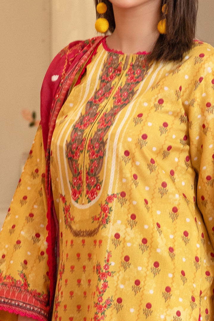 3 Piece Unstitched Yellow Premium Lawn - SU25V14-S7 - JACQUARD CLOTHING