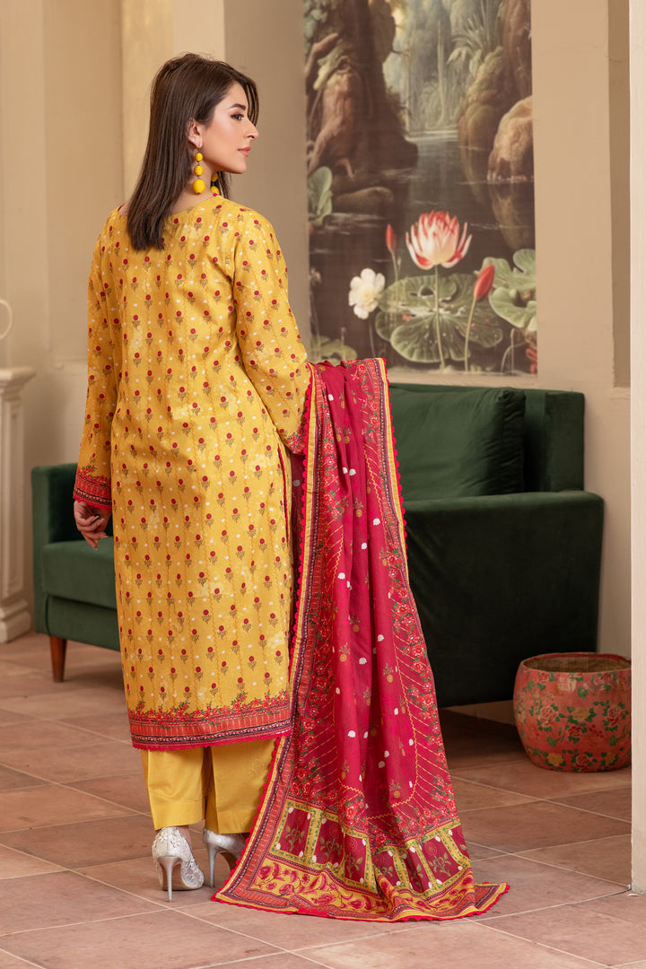 3 Piece Unstitched Yellow Premium Lawn - SU25V14-S7 - JACQUARD CLOTHING