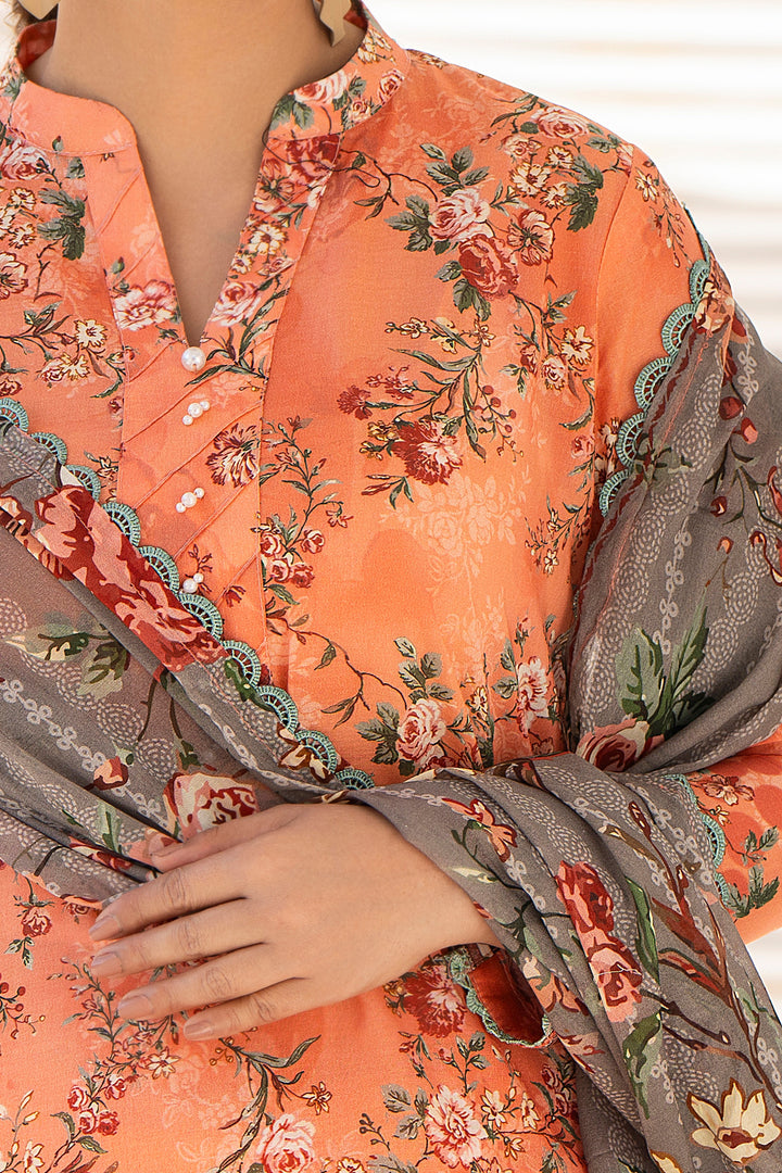 3 Piece Unstitched Orange Premium Lawn