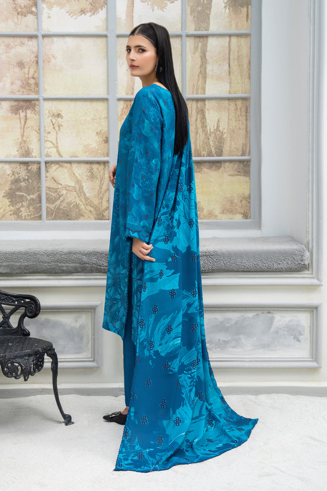 3 Piece Unstitched Persian Blue Premium Linen