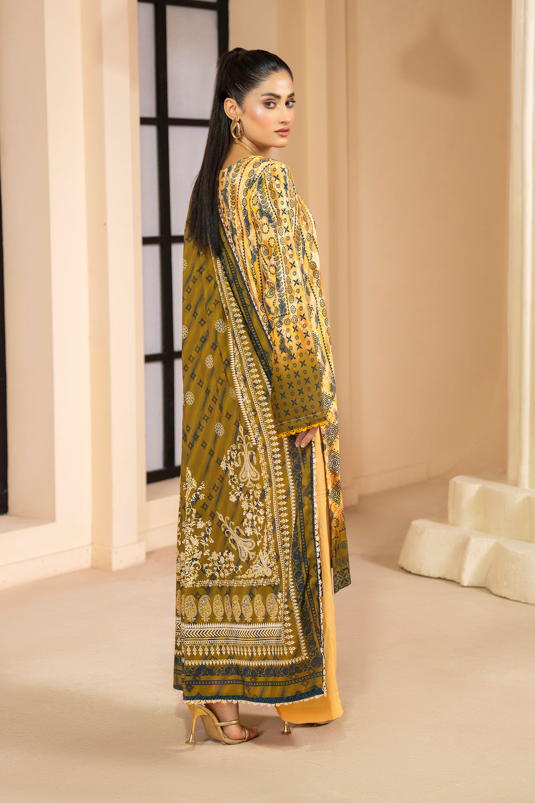 3 Piece Unstitched Apricot Premium Linen