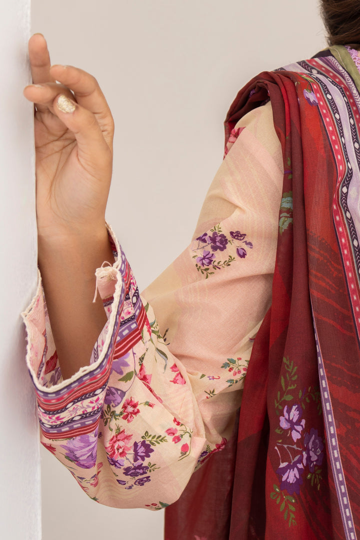 Beige 3 Piece Unstitched Premium Lawn - SU25V7-S4 - JACQUARD CLOTHING