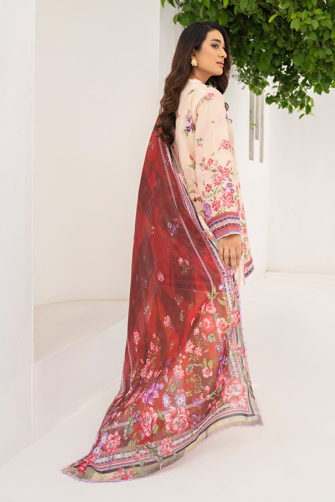 Beige 3 Piece Unstitched Premium Lawn - SU25V7-S4 - JACQUARD CLOTHING