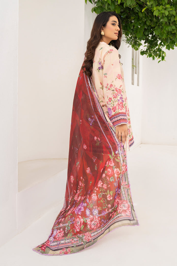 Beige 3 Piece Unstitched Premium Lawn - SU25V7-S4 - JACQUARD CLOTHING