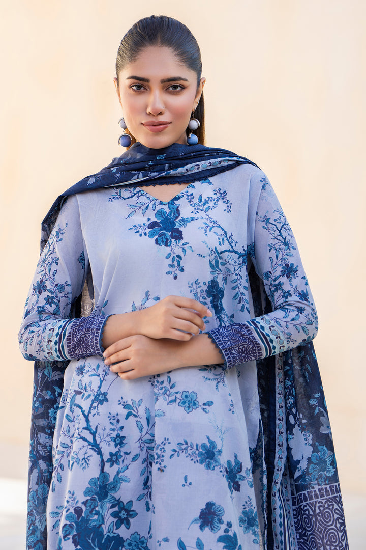 Ice Blue 3 Piece Unstitched Premium Lawn - SU25V9-S1 - JACQUARD CLOTHING