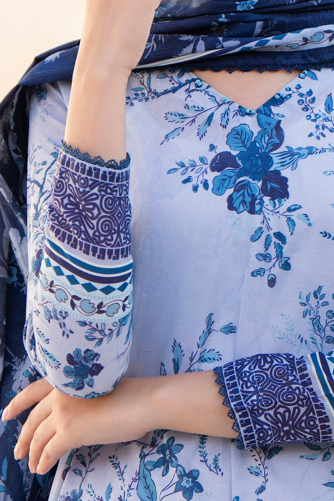 Ice Blue 3 Piece Unstitched Premium Lawn - SU25V9-S1 - JACQUARD CLOTHING