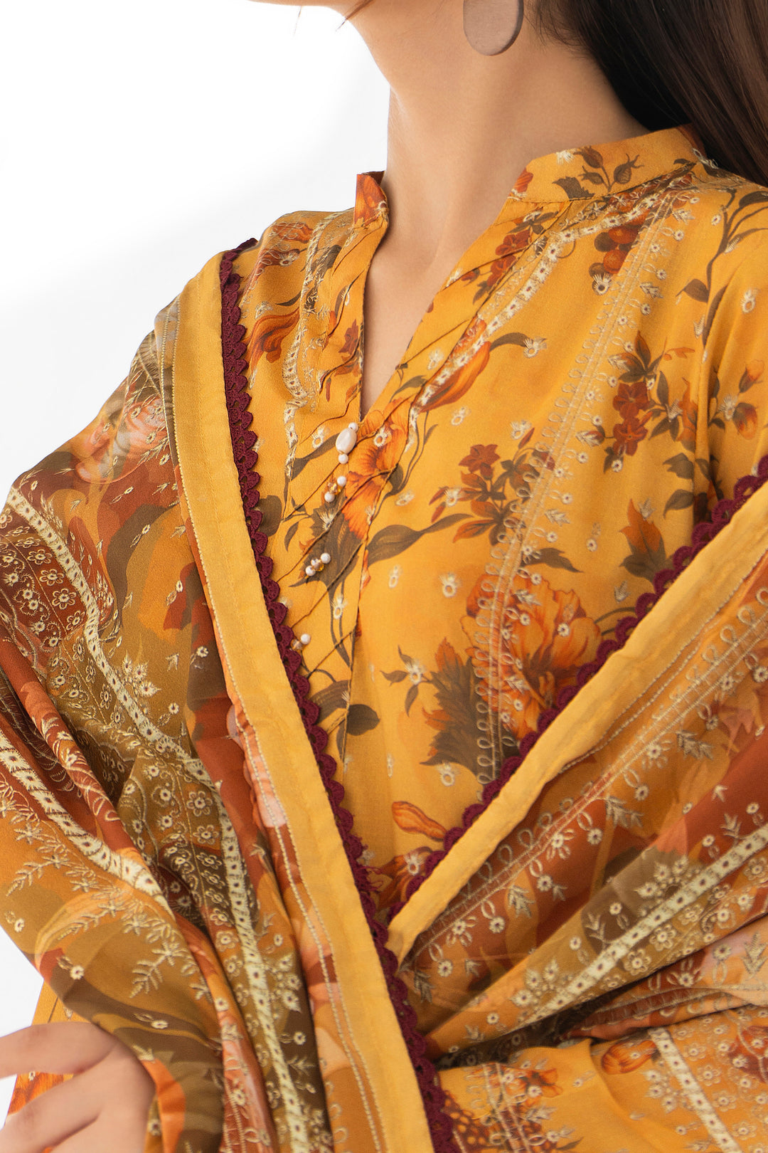 Mustard 3 Piece Unstitched Premium Lawn - SU25V7-S6 - JACQUARD CLOTHING