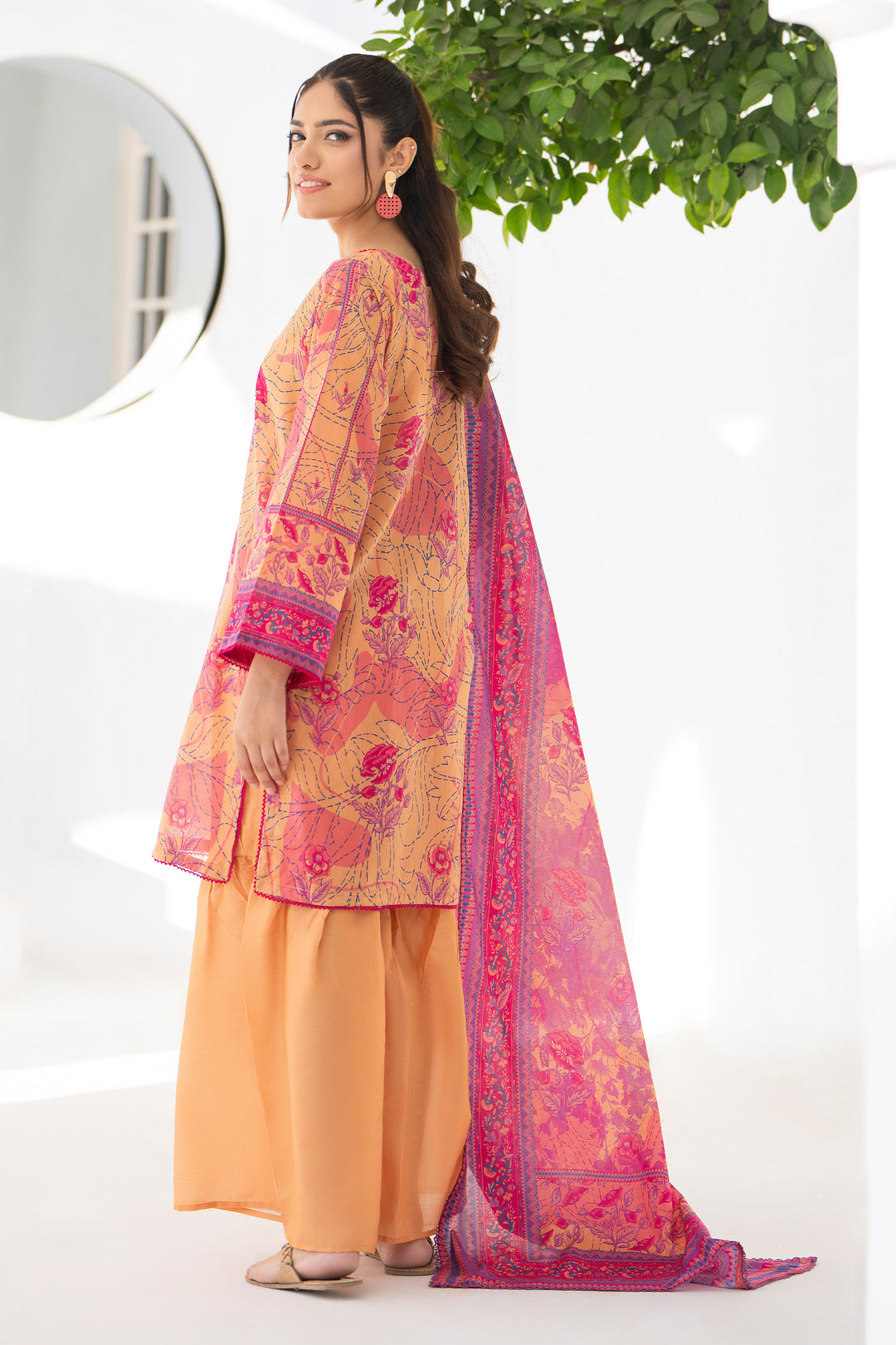 Orange 3 Piece Unstitched Premium Lawn - SU25V3-S10 - JACQUARD CLOTHING