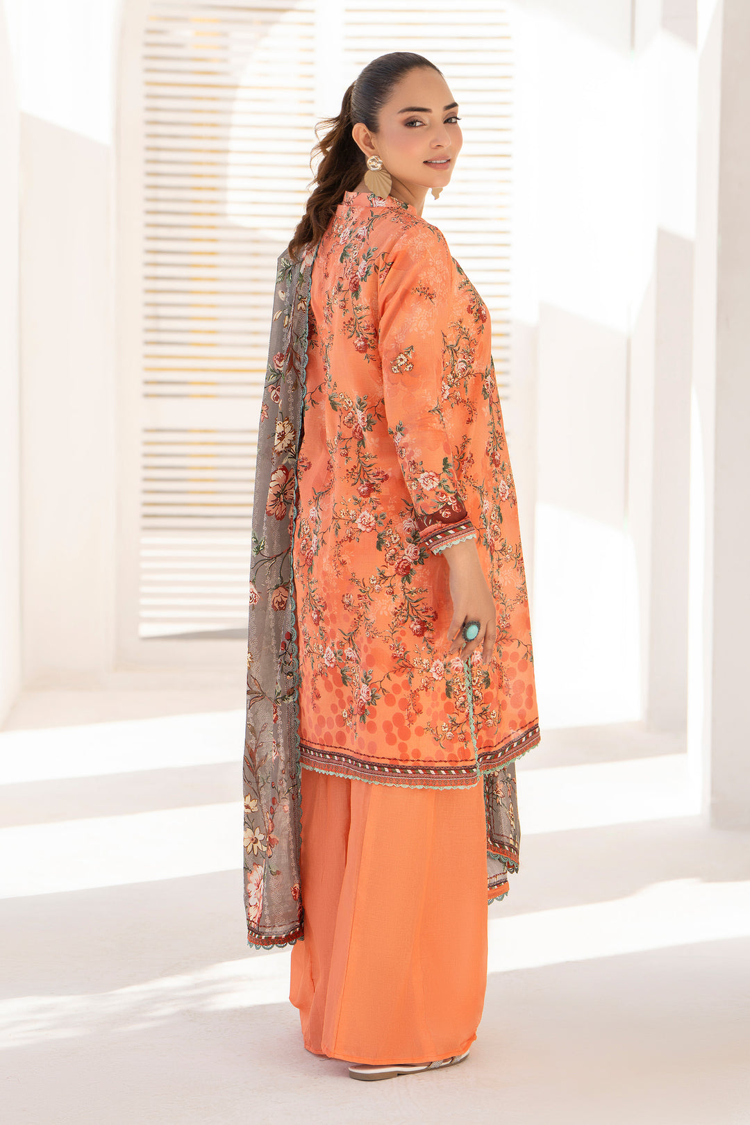 Orange 3 Piece Unstitched Premium Lawn - SU25V7-S9 - JACQUARD CLOTHING