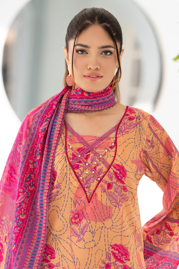 Orange 3 Piece Unstitched Premium Lawn - SU25V3-S10 - JACQUARD CLOTHING