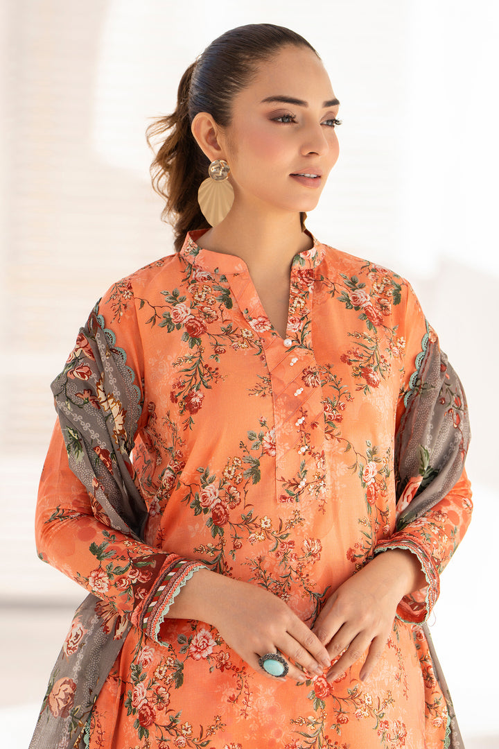 Orange 3 Piece Unstitched Premium Lawn - SU25V7-S9 - JACQUARD CLOTHING