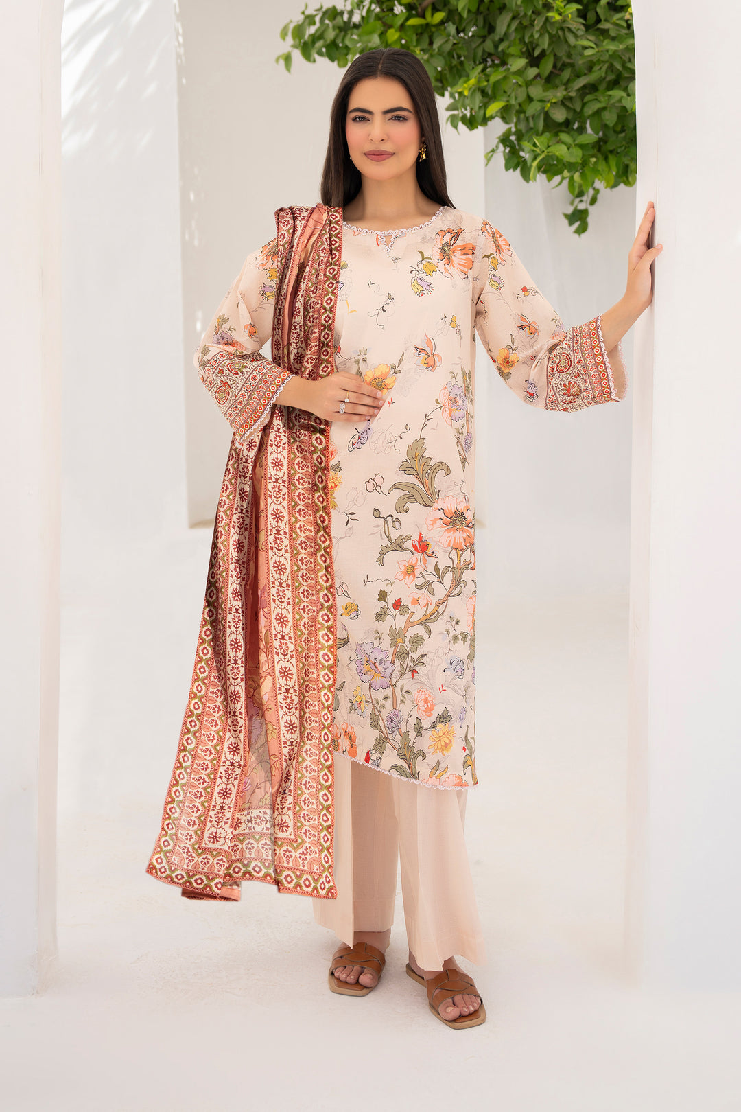Peach 3 Piece Unstitched Premium Lawn - SU25V6-S1 - JACQUARD CLOTHING
