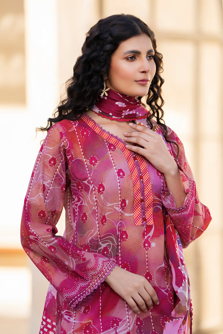 Pink 3 Piece Unstitched Premium Lawn - SU25V4-S4 - JACQUARD CLOTHING