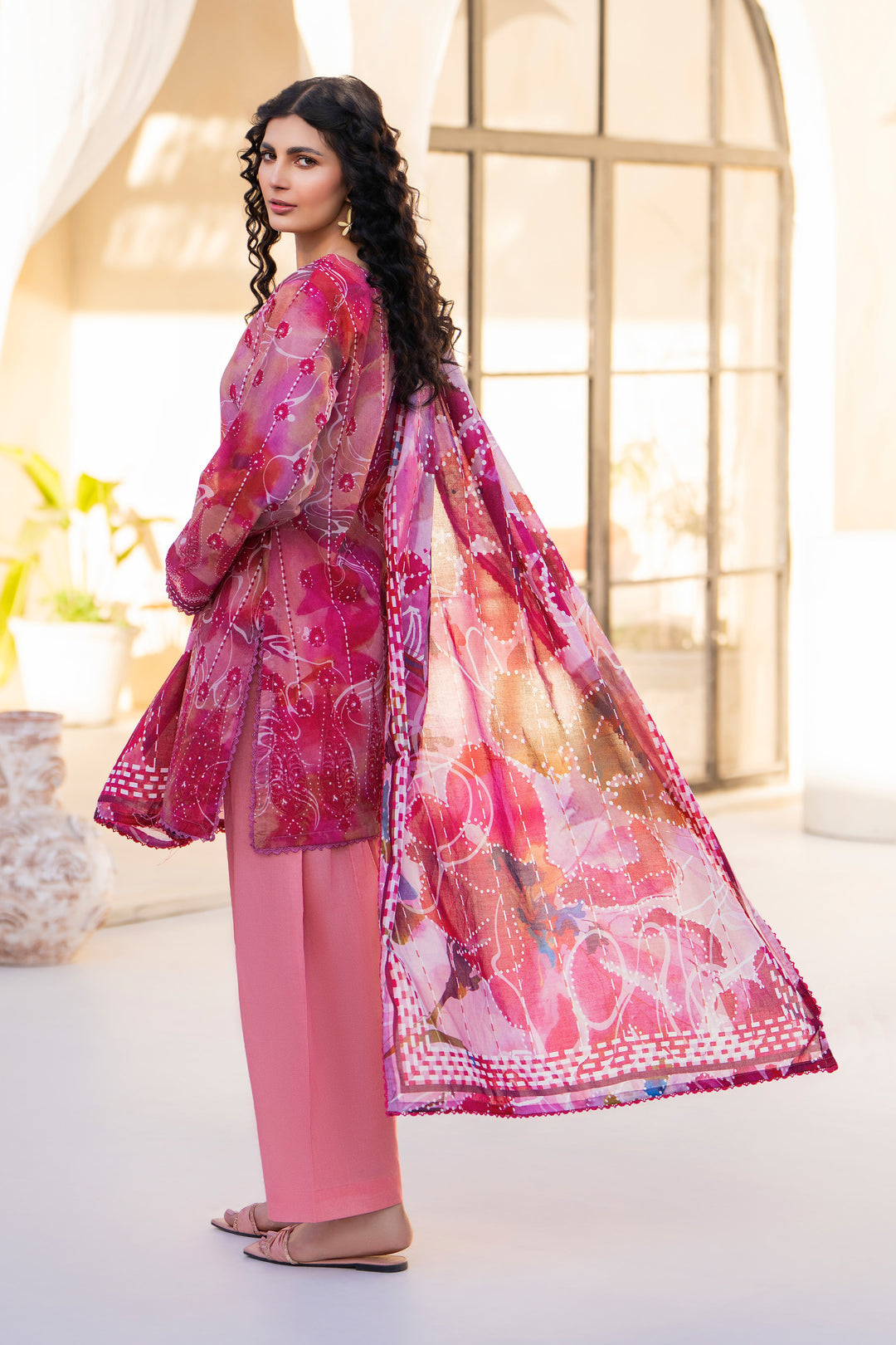 Pink 3 Piece Unstitched Premium Lawn - SU25V4-S4 - JACQUARD CLOTHING