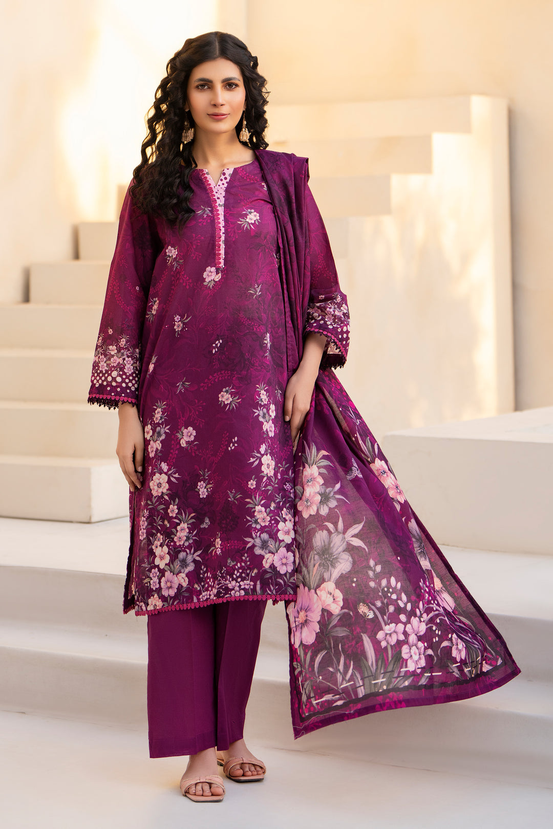 Plum 3 Piece Unstitched Premium Lawn - SU25V9-S4 - JACQUARD CLOTHING