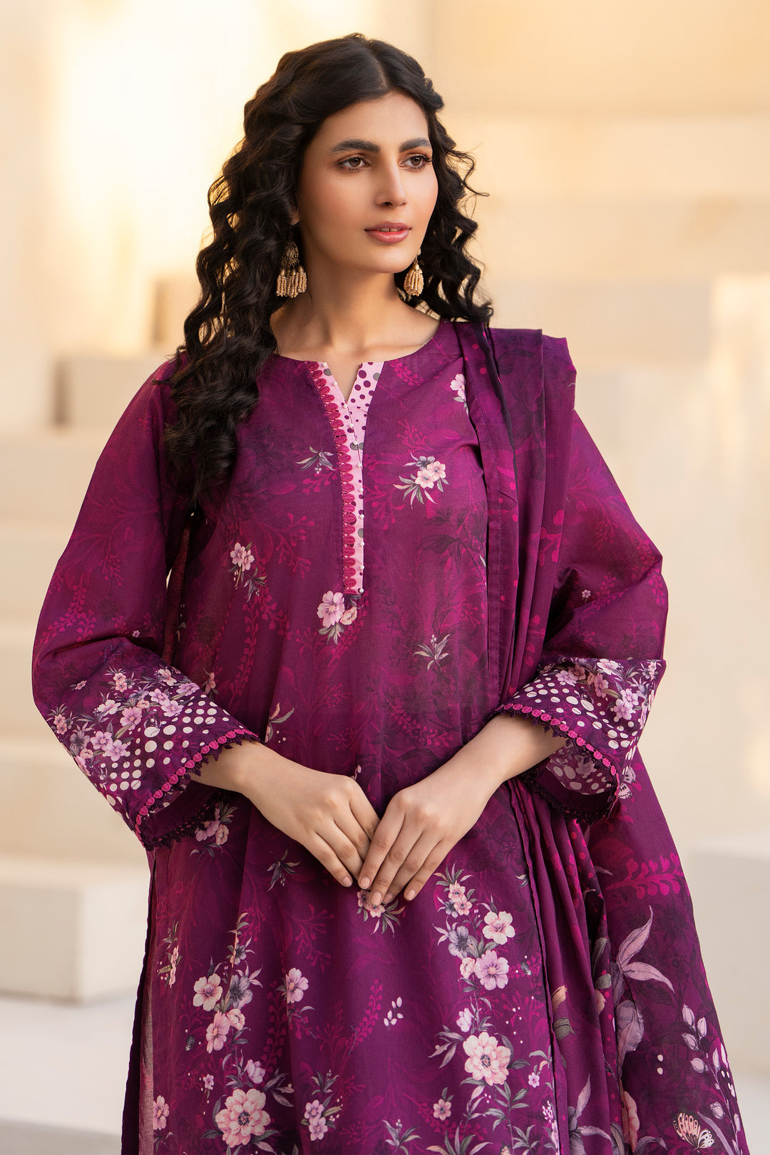 Plum 3 Piece Unstitched Premium Lawn - SU25V9-S4 - JACQUARD CLOTHING