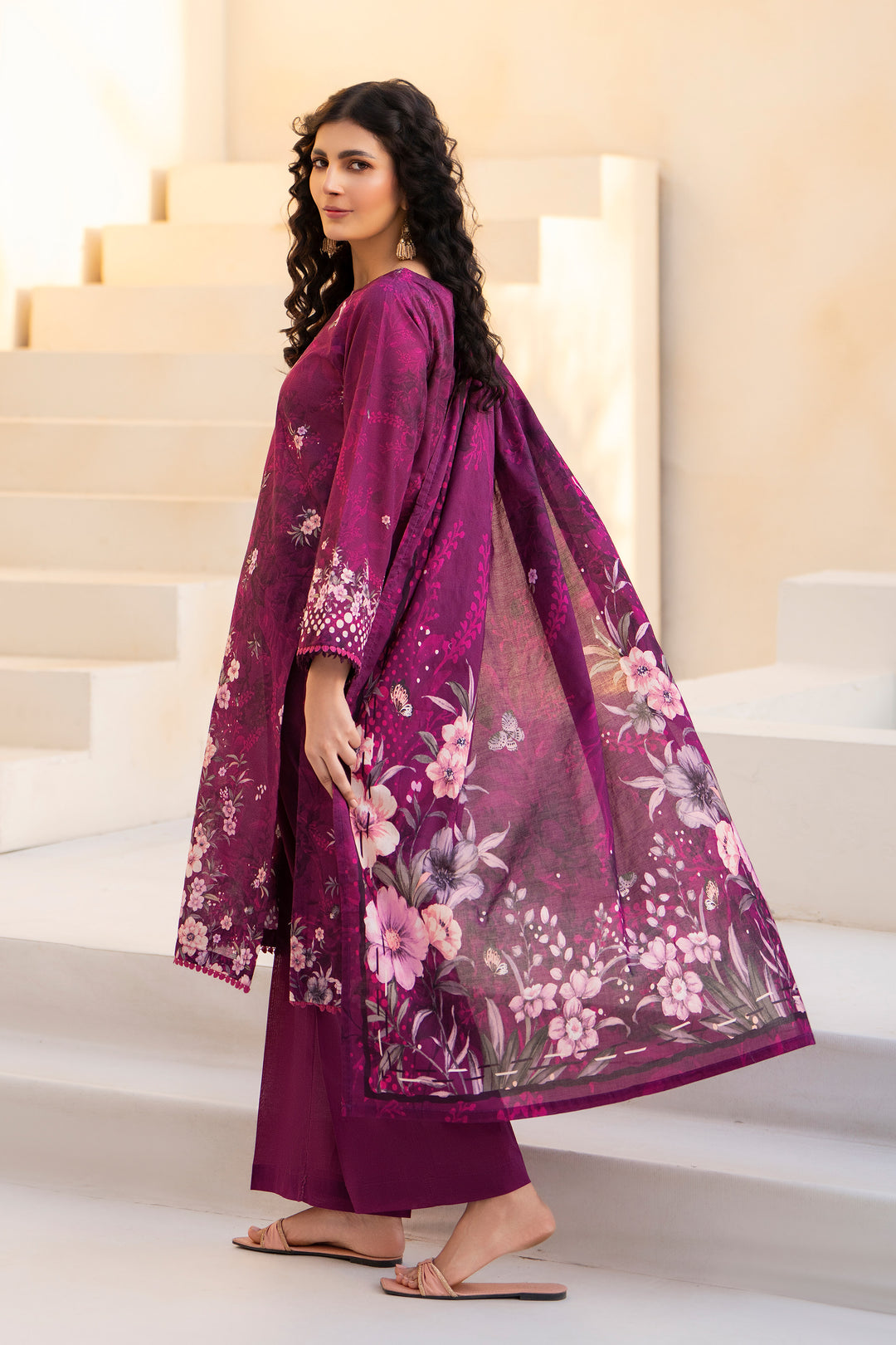 Plum 3 Piece Unstitched Premium Lawn - SU25V9-S4 - JACQUARD CLOTHING
