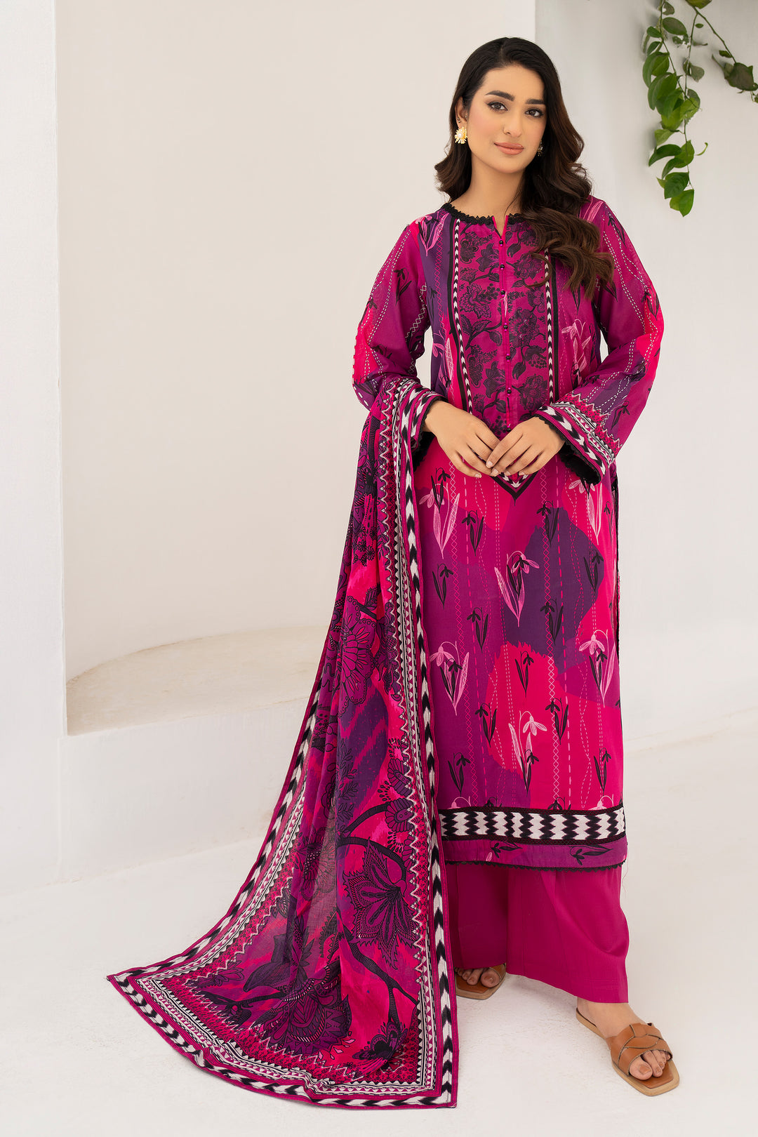 Raspberry 3 Piece Unstitched Premium Lawn - SU25V6-S10 - JACQUARD CLOTHING