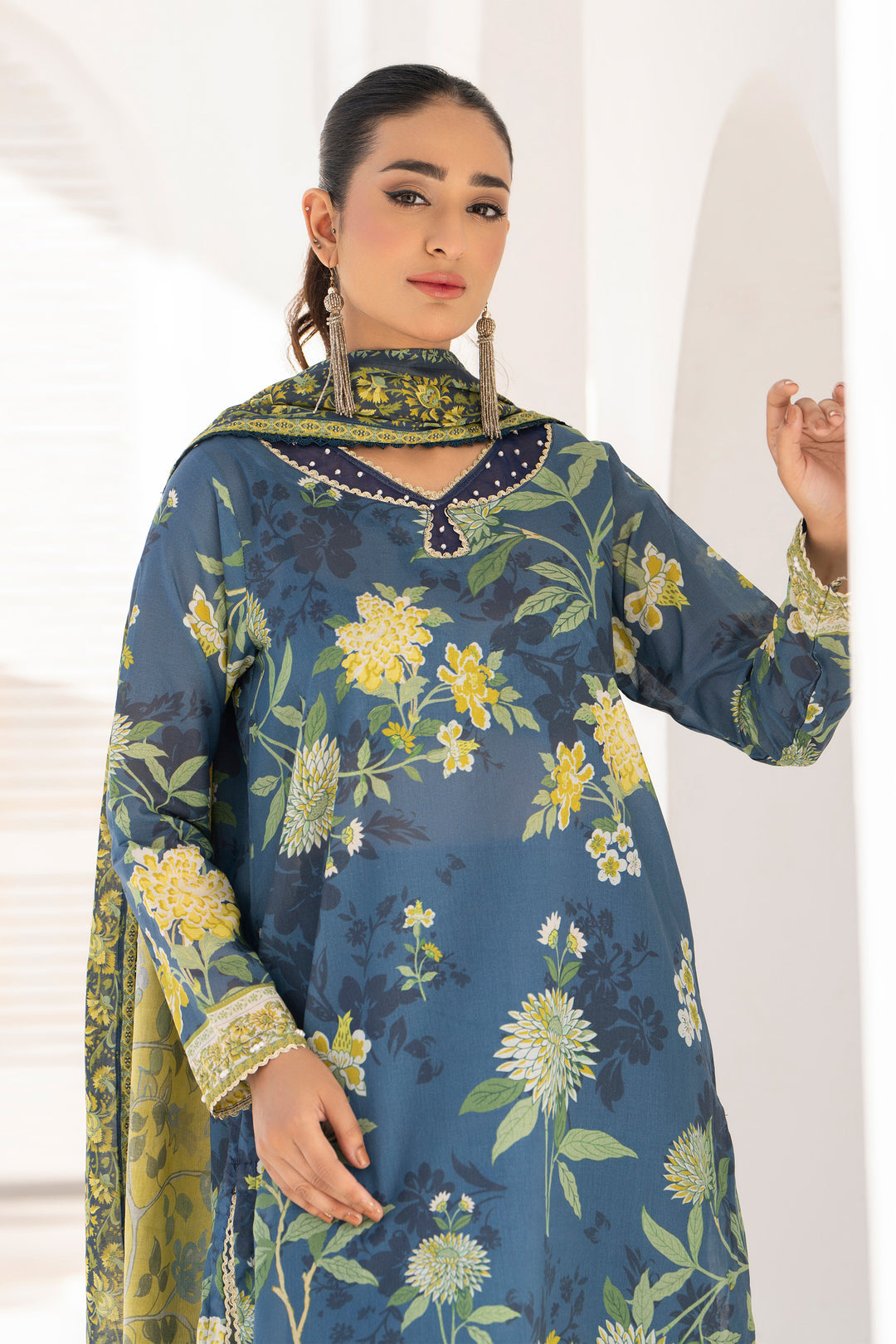 Slate Gray 3 Piece Unstitched Premium Lawn - SU25V3-S1 - JACQUARD CLOTHING