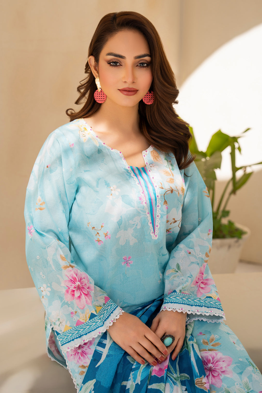 Soft Cyan 3 Piece Unstitched Premium Lawn - SU25V3-S8 - JACQUARD CLOTHING