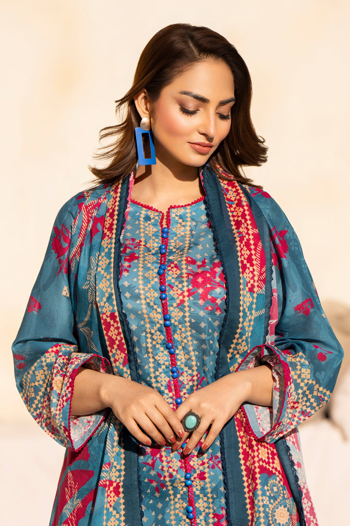 Teal 3 Piece Unstitched Premium Lawn - SU25V1-S3 - JACQUARD CLOTHING