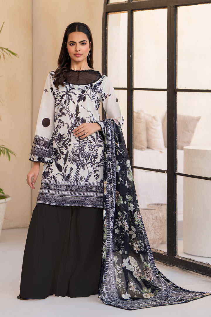 White 3 Piece Unstitched Premium Lawn - SU25V1-S8 - JACQUARD CLOTHING