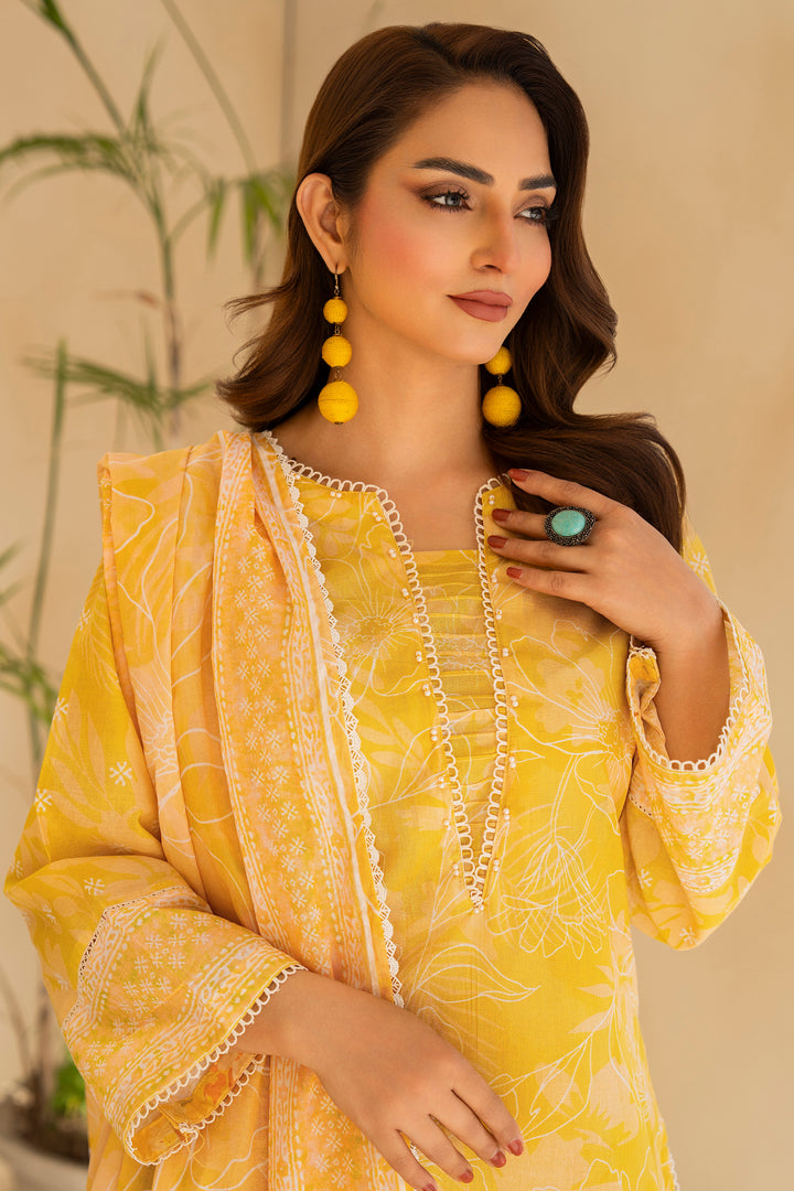 Yellow 3 Piece Unstitched Premium Lawn - SU25V1-S1 - JACQUARD CLOTHING