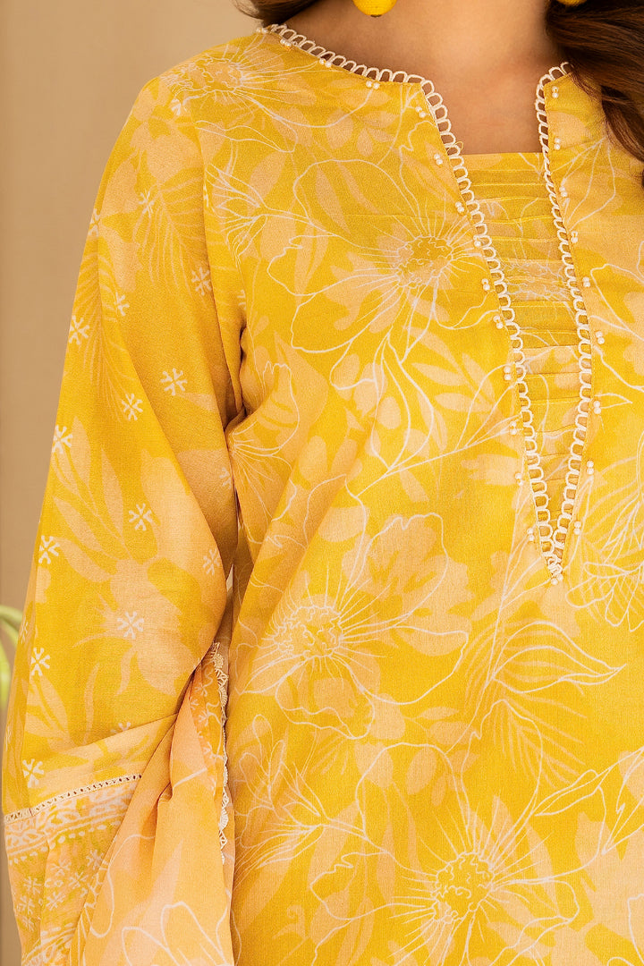Yellow 3 Piece Unstitched Premium Lawn - SU25V1-S1 - JACQUARD CLOTHING